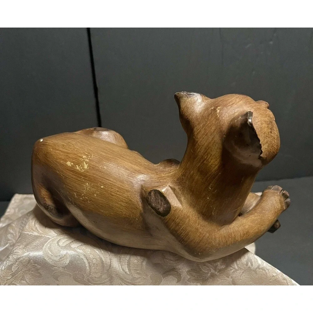 Vintage MCM Rustic Faux Wood Wooden Siamese Handcarved Cat 11